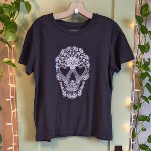 Women's Fifth Sun Heart Eye Skull Grey White T-shirt XL